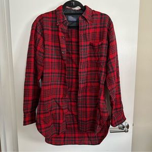 Vintage 1962 Pendleton Red Buffalo Check Wool Flannel